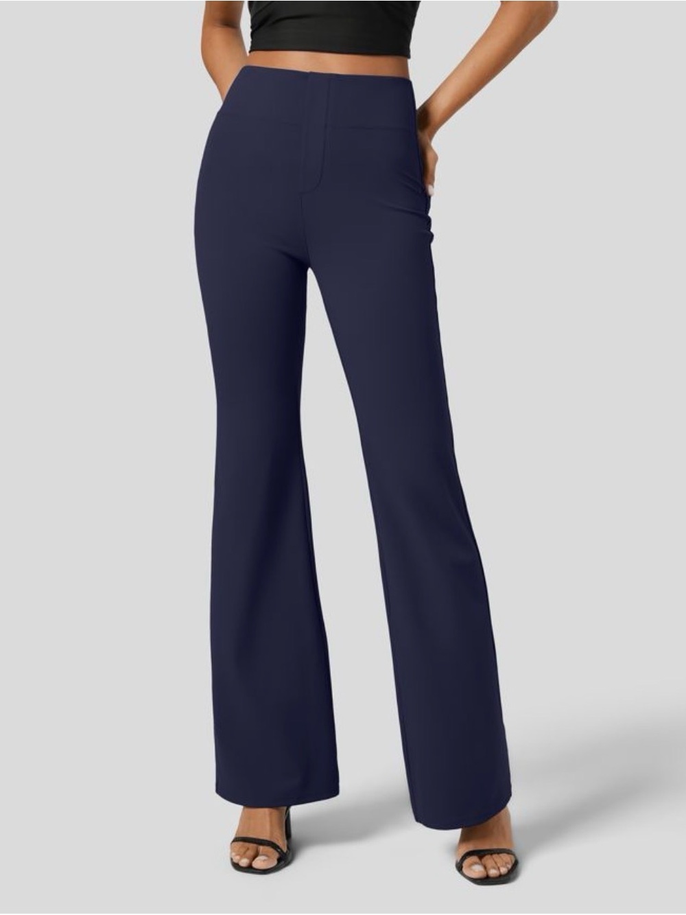 New Halara Flex High Waisted Back Side Pocket Flare Work Pants Navy Blue Size XS